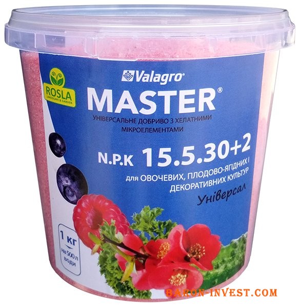 Комплексне мінеральне добриво Master (Мастер), 1кг, NPK 15.5.30 + 2Mg, Valagro, Літо для троянд та квітучих рослин  