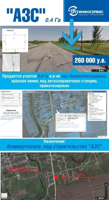 Продам участок под АЗС 0,4Га Новоалександровка (уае)